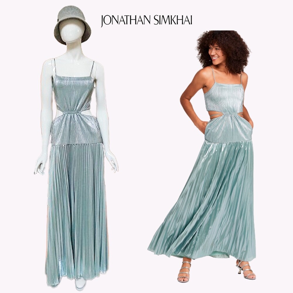 JONATHAN SIMKHAI NEW Glam DAISY Cut-Out Waist Pleated Maxi Gown 6